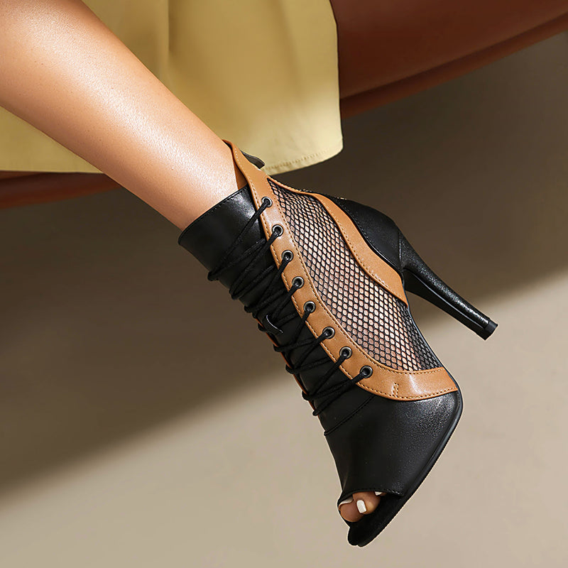 AJ Women's Black Rubber Sole 11cm/9cm Heel Heels Dancer Boots Jazz Salsa Dancing Shoes
