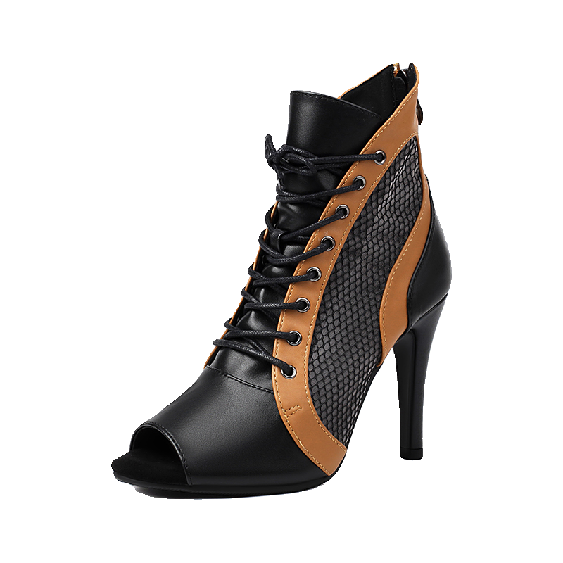 AJ Women's Black Rubber Sole 11cm/9cm Heel Heels Dancer Boots Jazz Salsa Dancing Shoes
