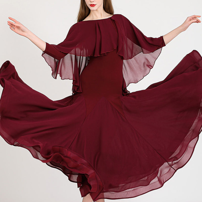 MEIYU Women's Synthetic Silk Round Neck Diamonds Waltz Modern Ballroom Dance Dress Competition Dresses
