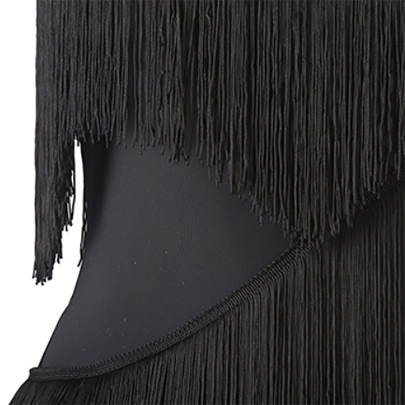 Customisable-Women's Black Tassel  Sleeveless Performance Latin Dance Dress Dance Wear