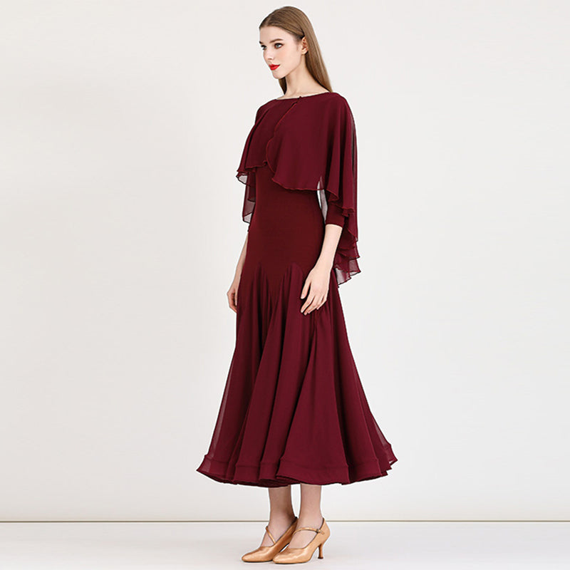 MEIYU Women's Synthetic Silk Round Neck Diamonds Waltz Modern Ballroom Dance Dress Competition Dresses