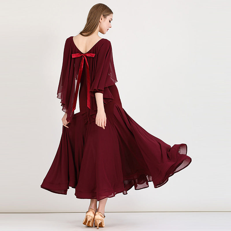 MEIYU Women's Synthetic Silk Round Neck Diamonds Waltz Modern Ballroom Dance Dress Competition Dresses