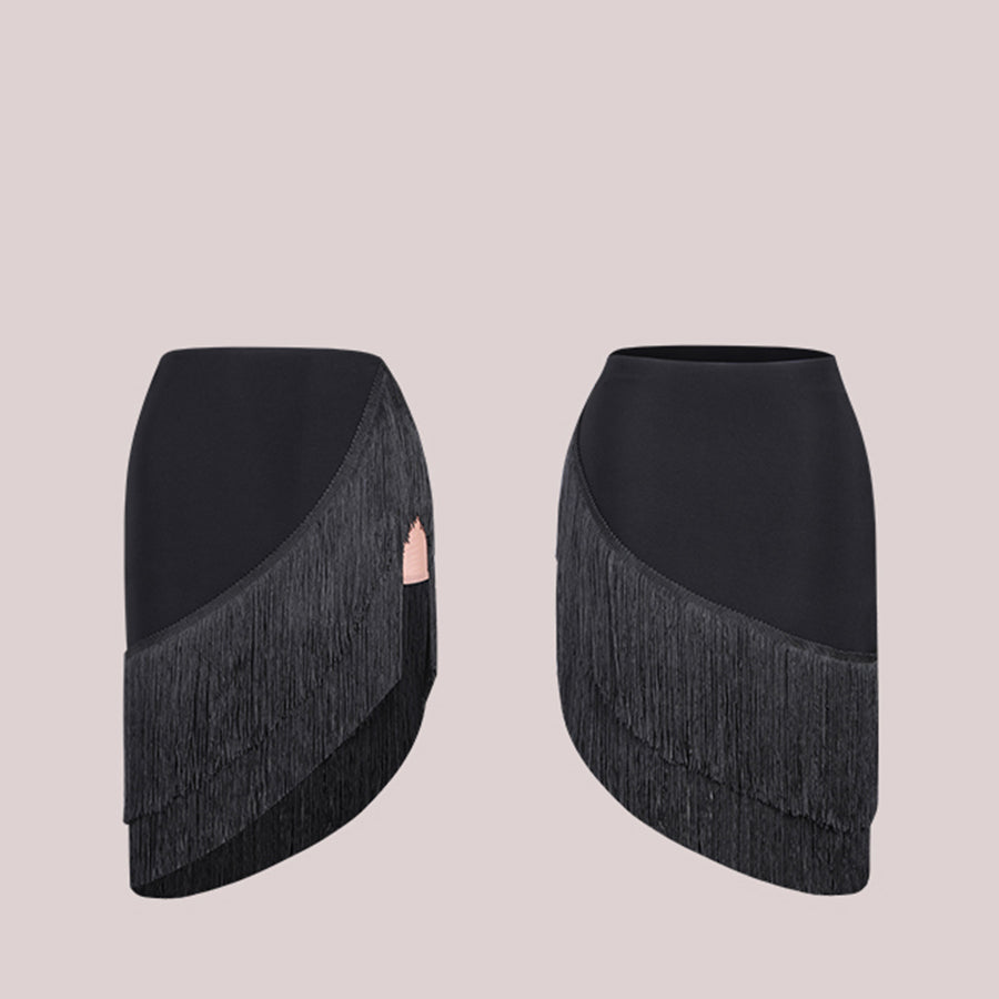 Z Girls Black Tassel Swing Dance Skirts Practice Dancewear