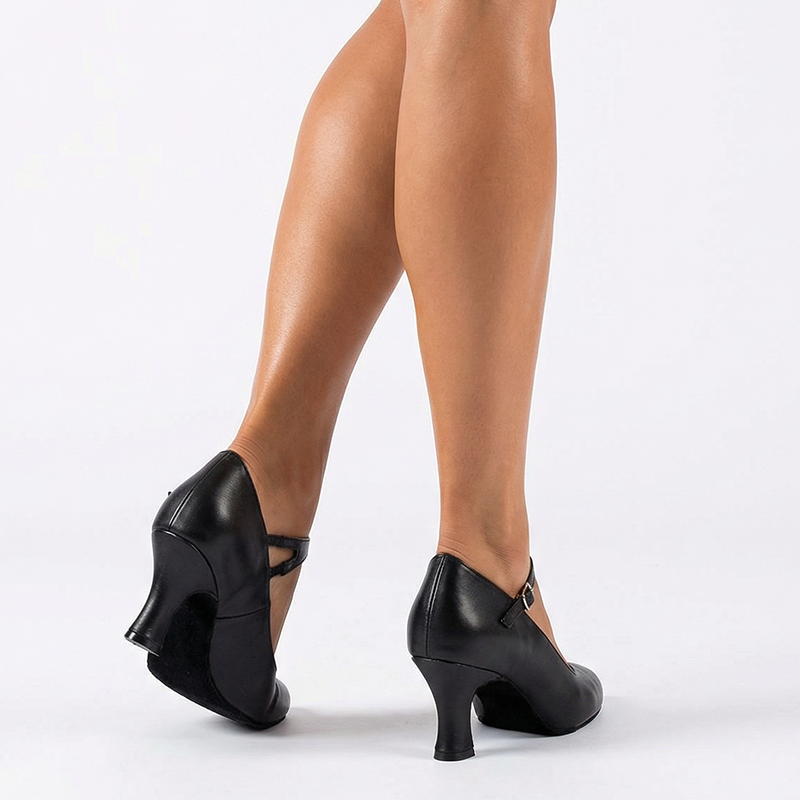 Women's Customized Heel Black Real Leather Ballroom Dance Shoes Character Dance Shoes