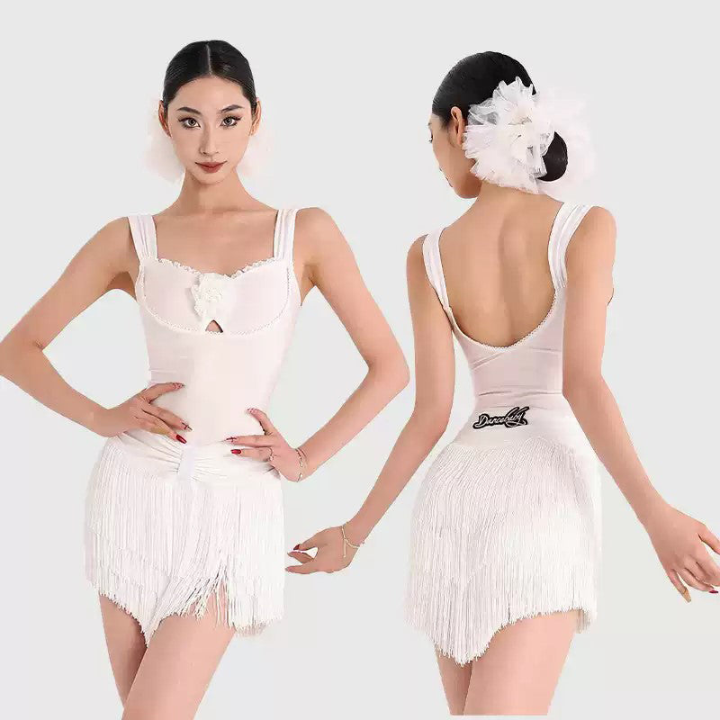 Yes Women's White Tassel Latin Dance Skirt Training Performance Skirts Dance Wear