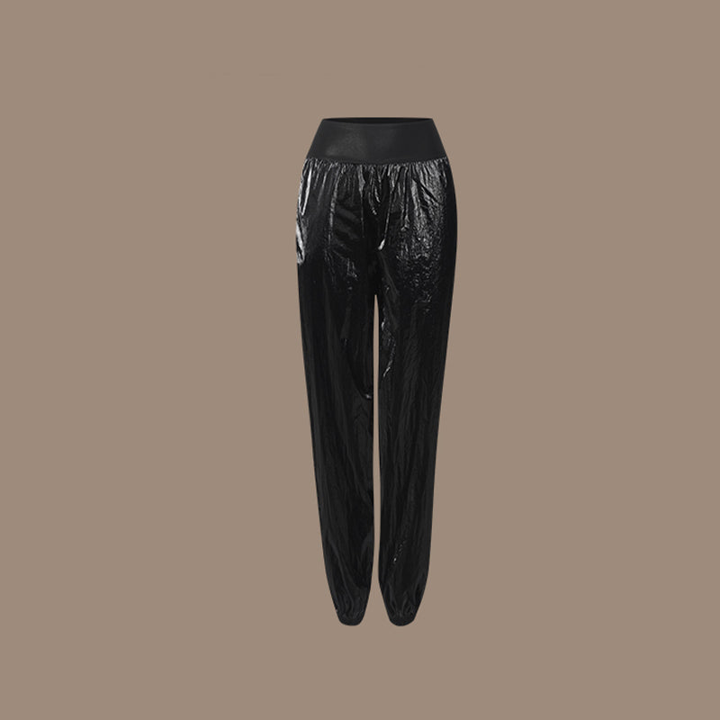 Z Women's Black Glossy High Waist Pants Latin Dance Wear Training Performance Pants