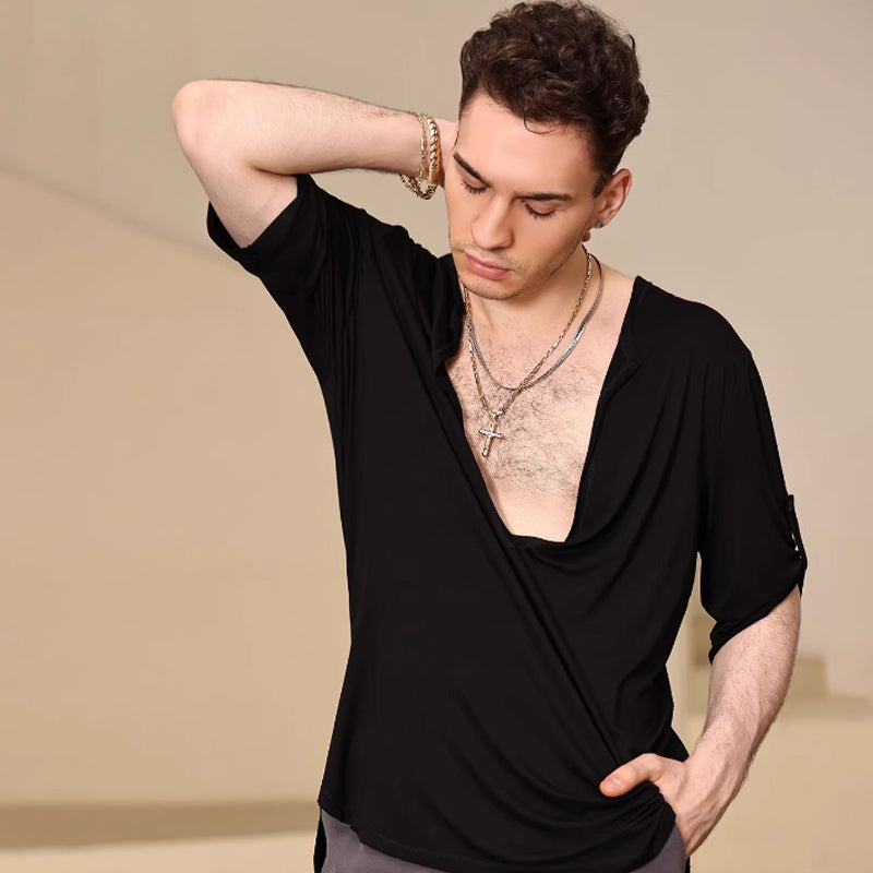 YES Men's Short Sleeves Latin Dance Tops Dance Wear