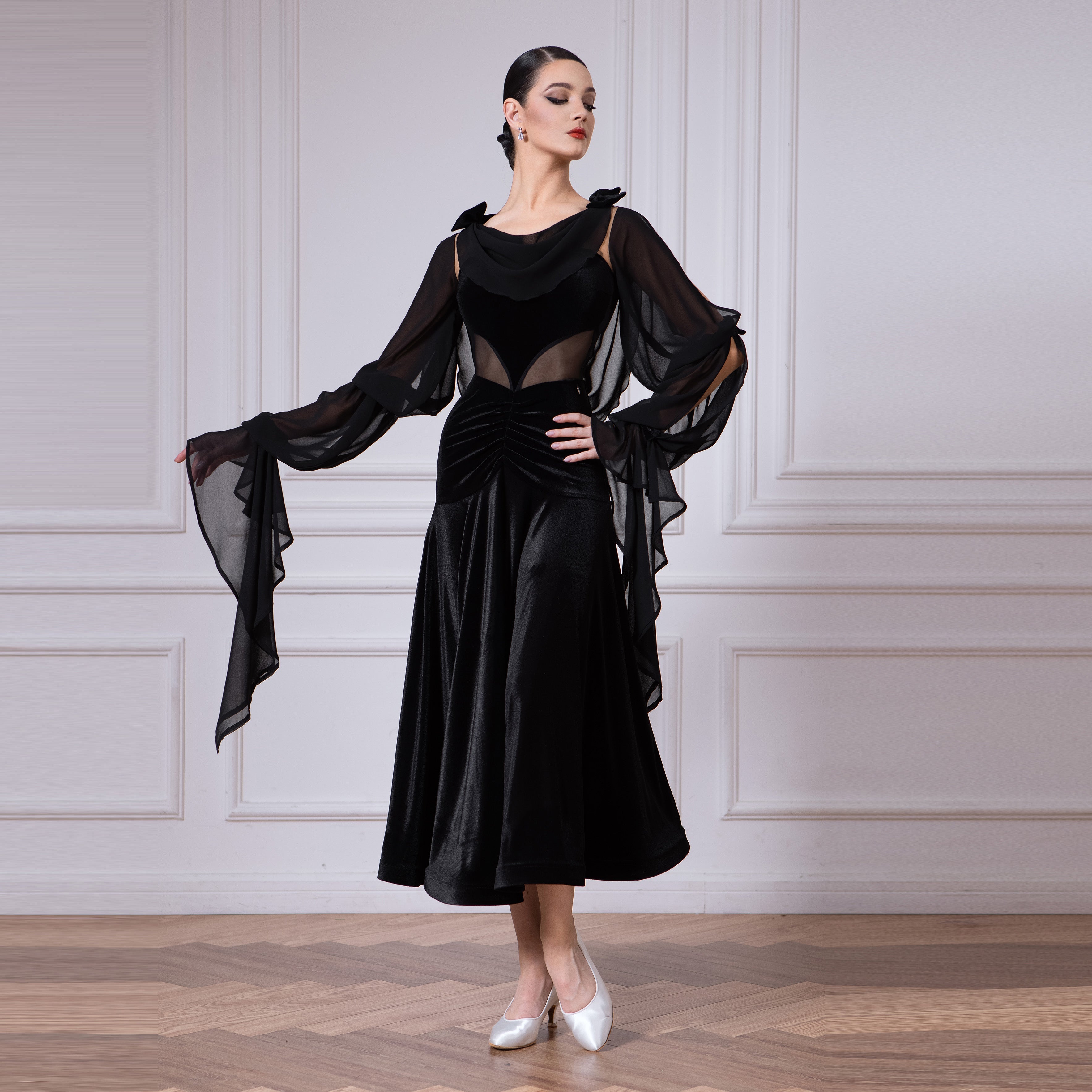 TID Customisable Women's Black Ballroom Waltz Modern Dance Dresses Performance Competition Dancewear