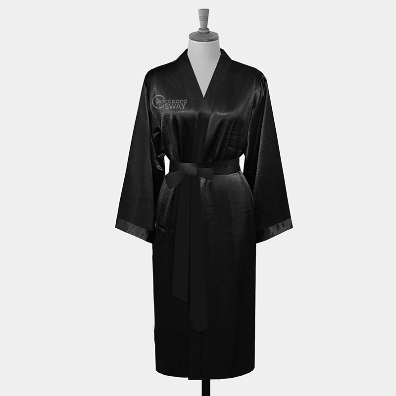 Women's Black Artificial Silk Dance Bathrobe Practice Performance Dance Wear
