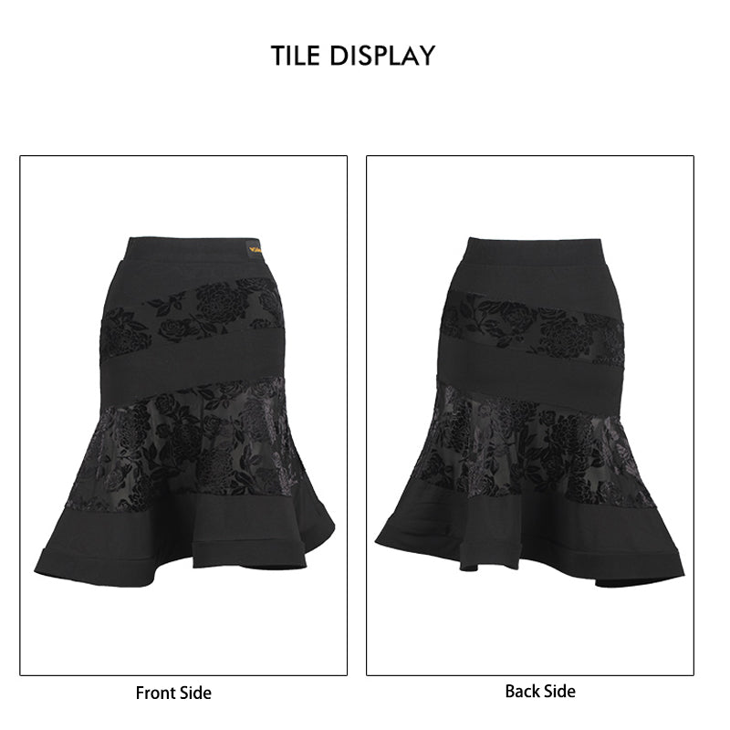 WJJ Women’s Black Latin Dance Skirt Professional Training Dance Wear