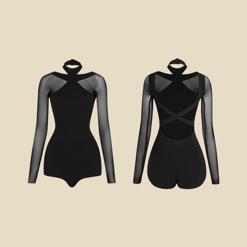 Z Girls Black Long-sleeved Dancewear Practice Tops Bodysuit