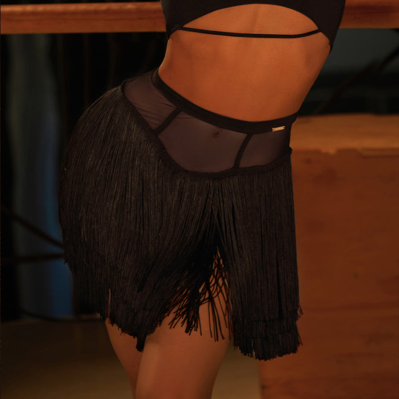 Women's Tassel Black Latin Dance Skirt Training Performance Dancewear