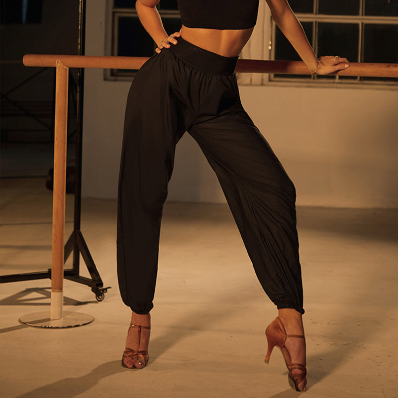 Z Women's Black High Waist Pants Latin Dance Wear Training Performance Pants