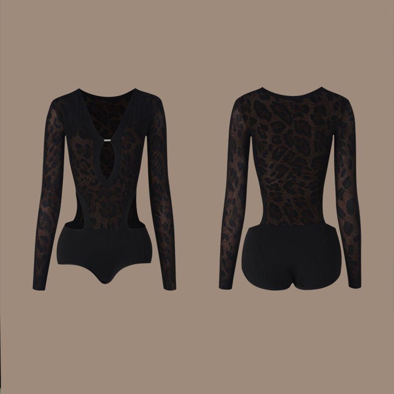 Z Women's V-Neck Long Sleeve Latin Dance Wear Dance Tops Bodysuit