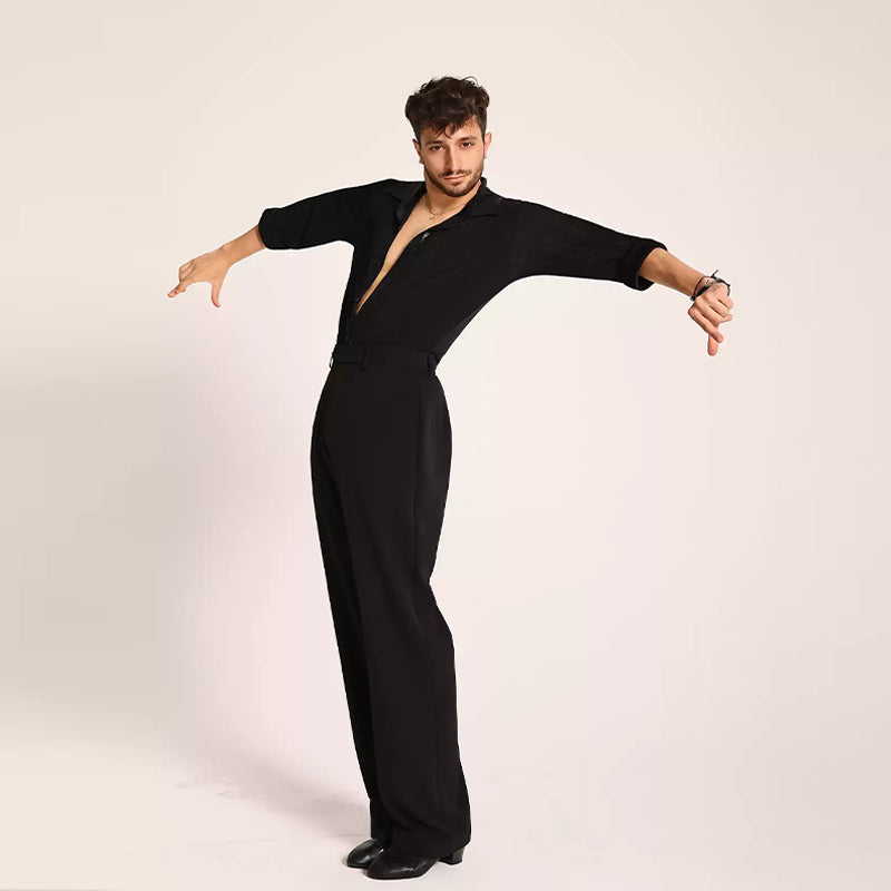 YES Men's Black Long Sleeves Latin Dance Tops Dance Wear