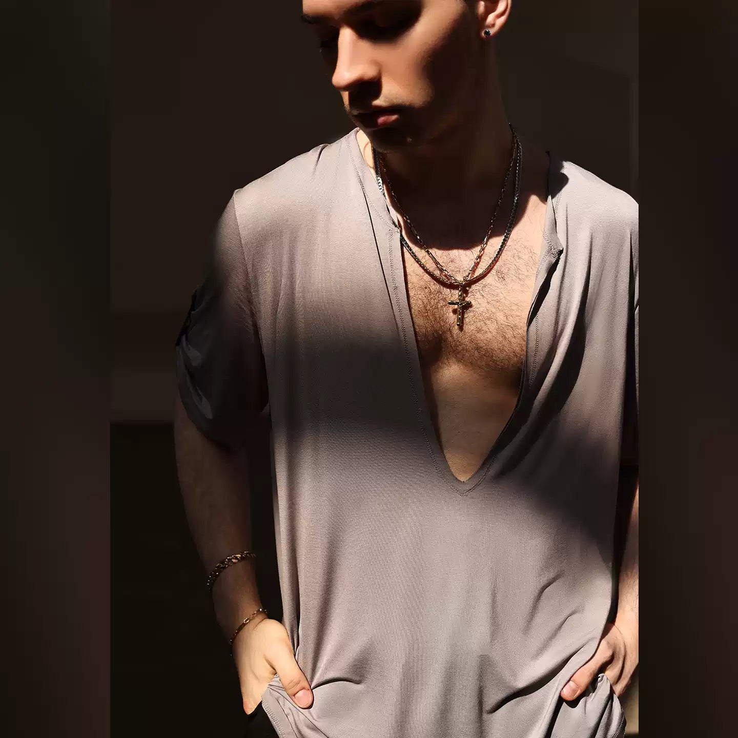 YES Men's Short Sleeves Latin Dance Tops Dance Wear