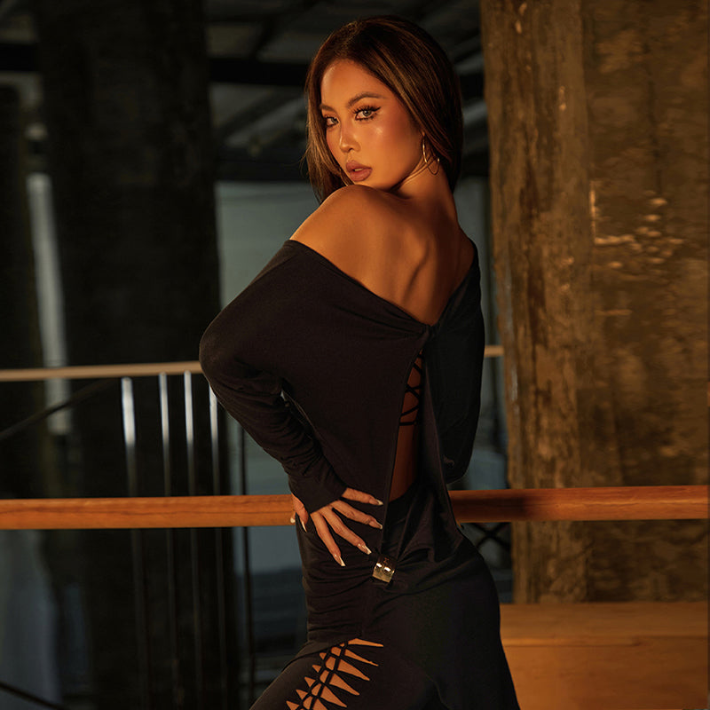 Z Women's Long Sleeve Latin Dance Dress Dance Wear Training Performance Dress