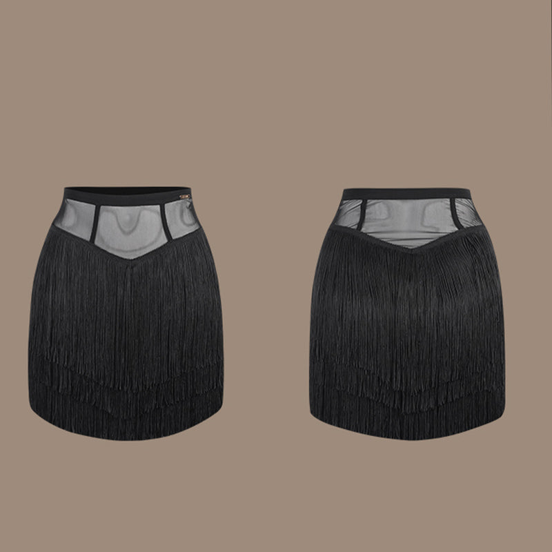 Women's Tassel Black Latin Dance Skirt Training Performance Dancewear
