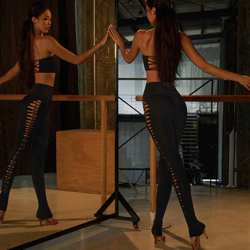 Z Women's High Waist Black Pants Latin Dance Wear Training Performance Pants