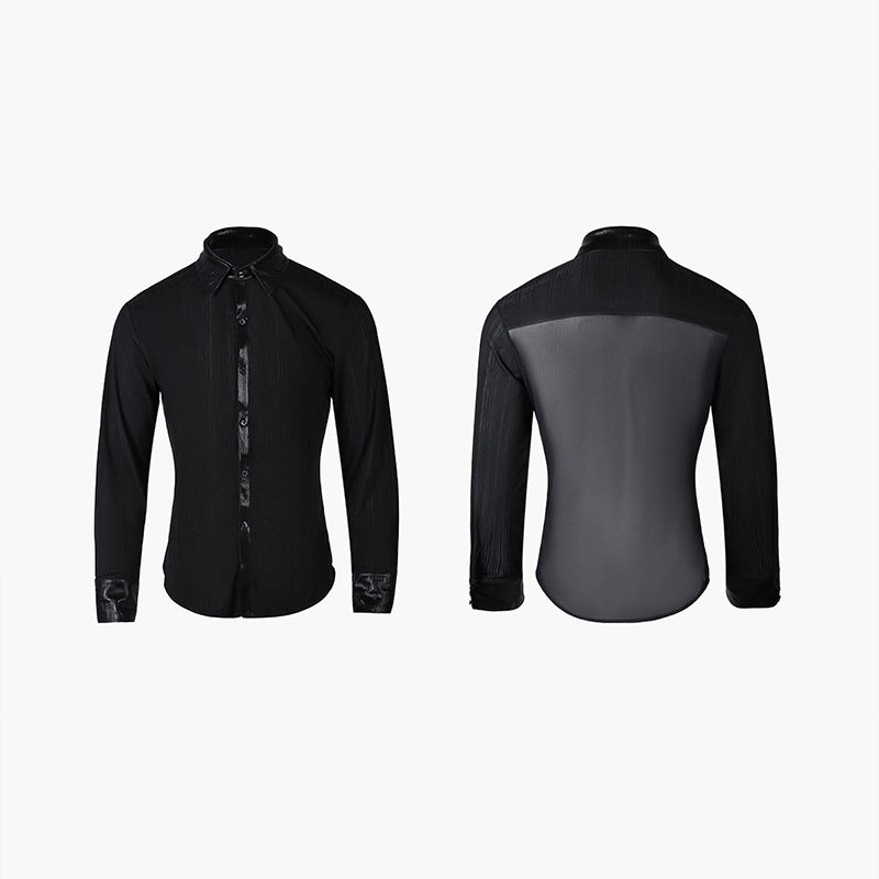 YES Men's Black Long Sleeves Latin Dance Tops Dance Wear