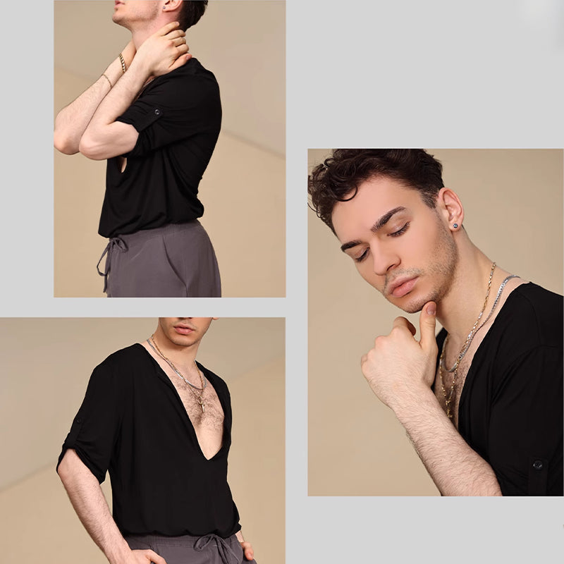 YES Men's Short Sleeves Latin Dance Tops Dance Wear