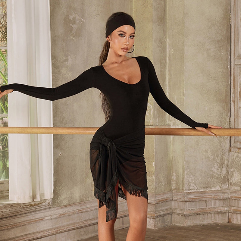 Z Women's Tassel Latin Dance Skirt Dance Wear Training Performance Dress