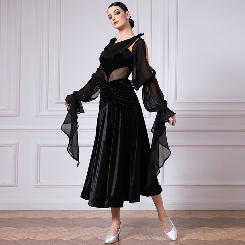 TID Customisable Women's Black Ballroom Waltz Modern Dance Dresses Performance Competition Dancewear