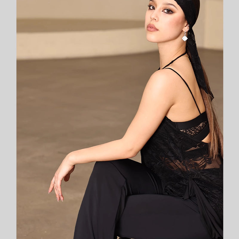 YES Women's Sleeveless Latin Dance Dress Dance Wear Training Performance Dress（With Headband）