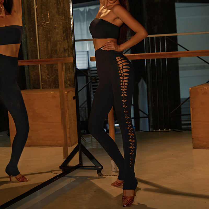 Z Women's High Waist Black Pants Latin Dance Wear Training Performance Pants