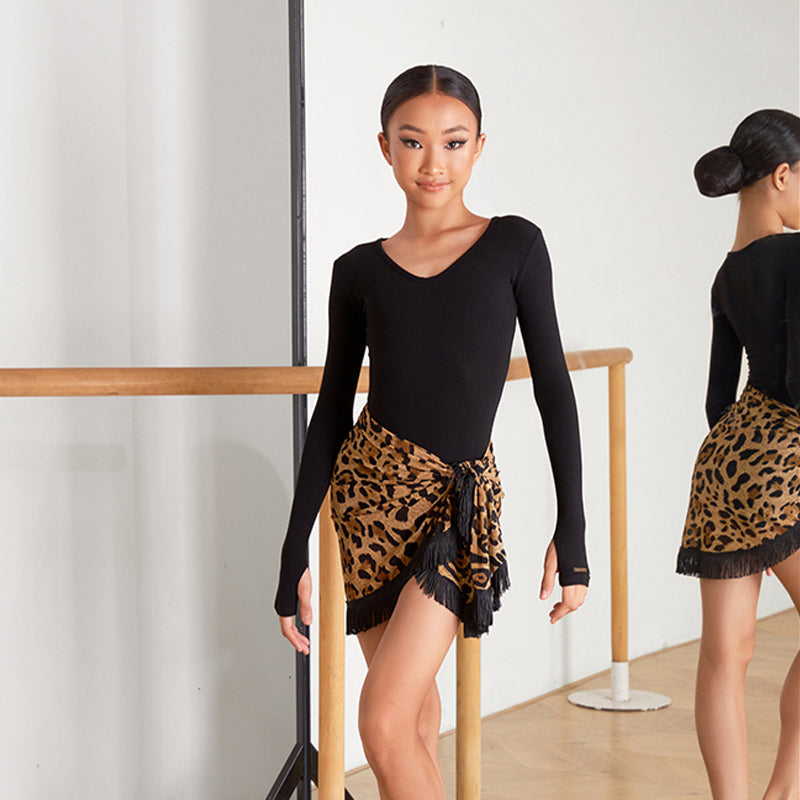Z Girls Black Long Sleeve Latin Dance Bodysuit Dance Wear