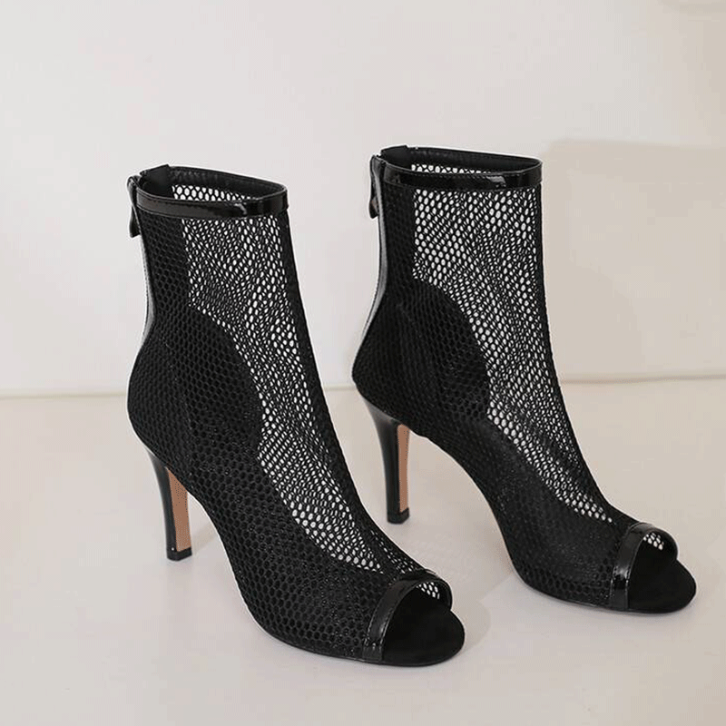 AJ Women's 9cm Heel Rubber Sole Leatherette Jazz Shoes Open Toe Dance Heels Boots