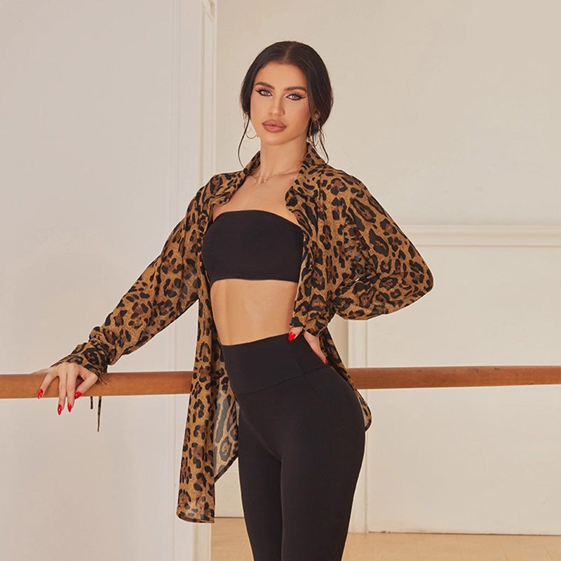 Z Women's Leopard Latin Dance Tops Dance Wear Training Performance Tops