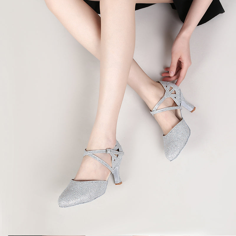 Women's Sparkling Glitter Customized Heels Ballroom Dance Shoes Modern Shoes