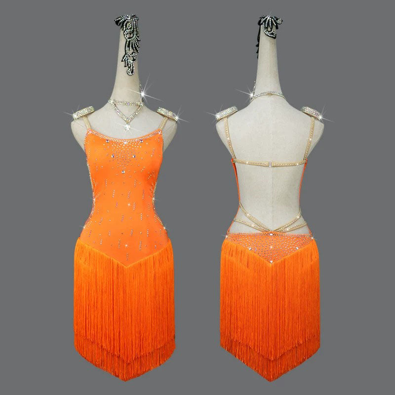 Customisable-Women's Tassel Latin Dance Dress Professional Dance Stage Performance Wear