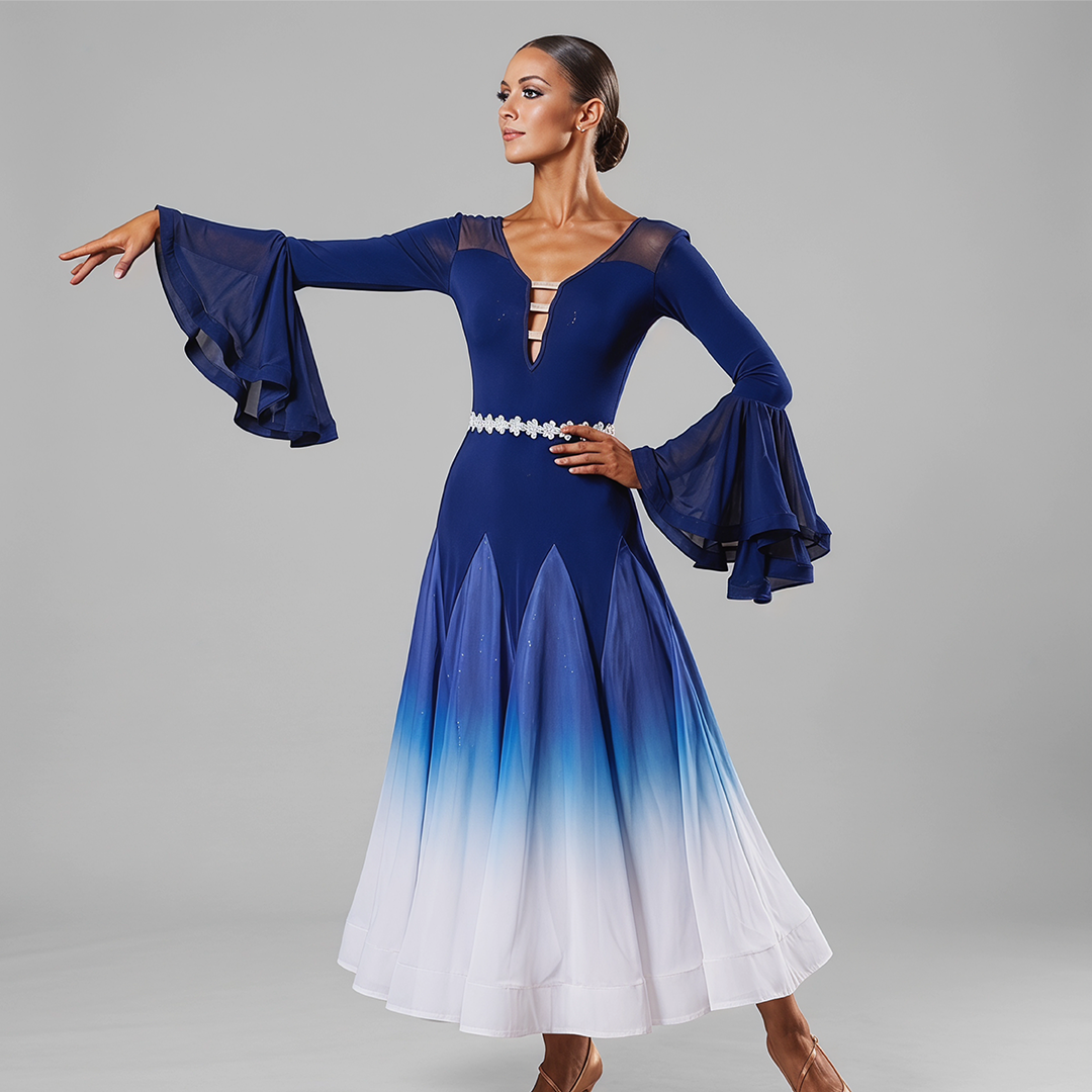 Customisable-Women's Horn Sleeve Modern Dance Performance Dress Ballroom Dance Dress