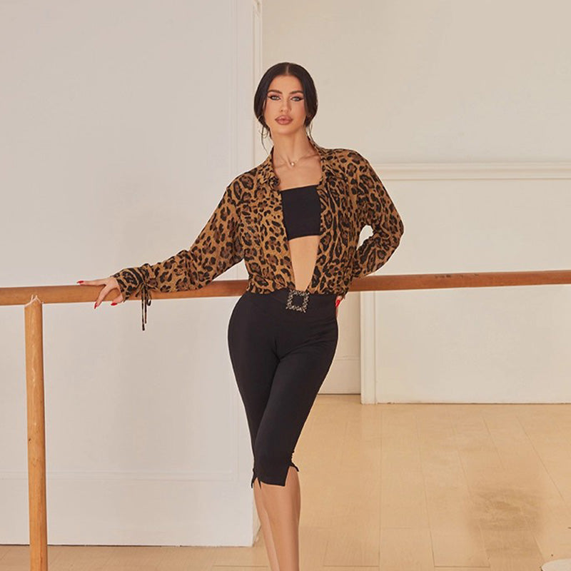 Z Women's Leopard Latin Dance Tops Dance Wear Training Performance Tops