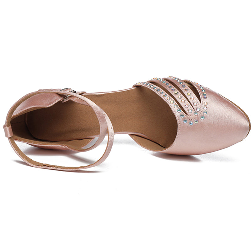 HW Women's Pink Satin Customized Heels Ballroom Dance Shoes Modern Shoes