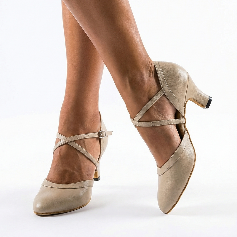 Women's Apricot Real Leather Customized Heel Ballroom Dance Shoes Character Shoes