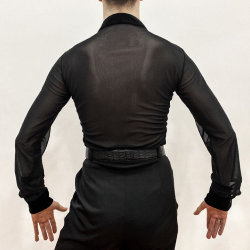 YJFY Men's Long Sleeve V Neck Latin Dance Tops Dance Wear