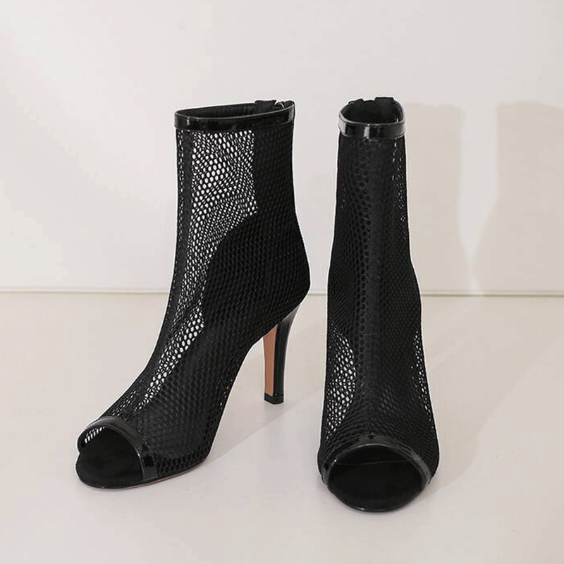 AJ Women's 9cm Heel Rubber Sole Leatherette Jazz Shoes Open Toe Dance Heels Boots