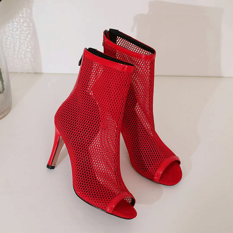 AJ Women's 9cm Heel Rubber Sole Leatherette Jazz Shoes Open Toe Dance Heels Boots