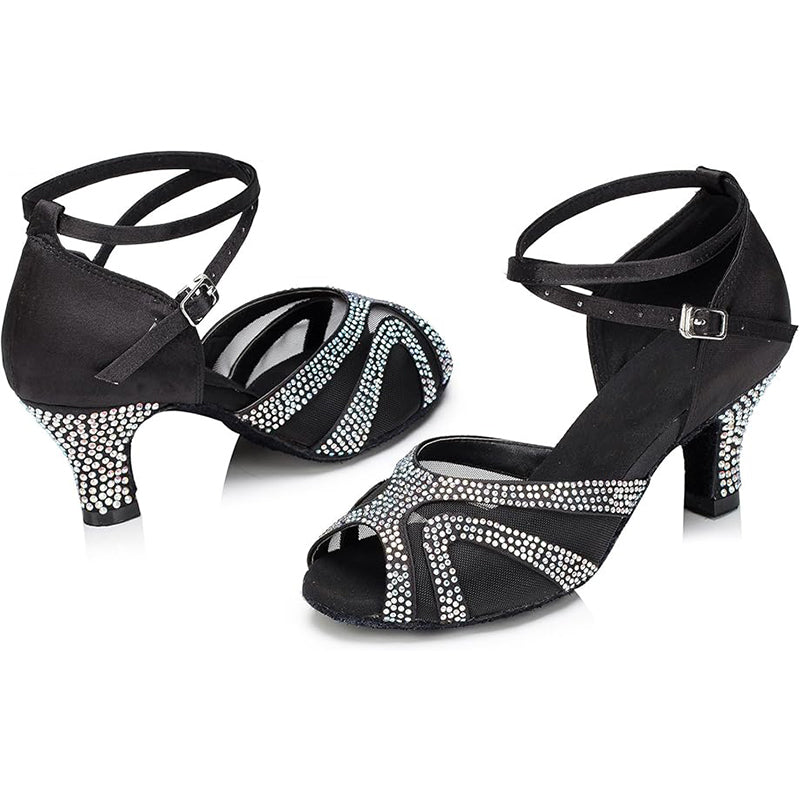 DS Women's Satin Mesh Customized Heel Ballroom Dance Shoes Latin Dance Shoes