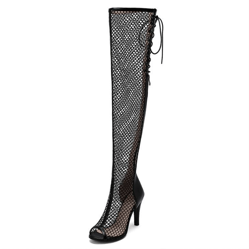 AJ Women's 10cm Heel Rubber Sole Leatherette Jazz Shoes Open Toe Dance Heels Boots