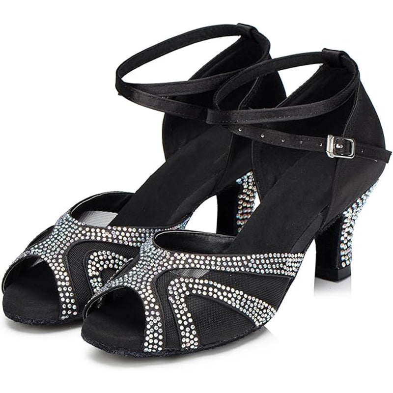 DS Women's Satin Mesh Customized Heel Ballroom Dance Shoes Latin Dance Shoes