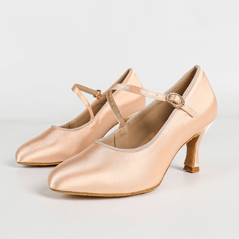 Women's Brown Satin Heels Pumps Ballroom Modern Shoes Dance Shoes
