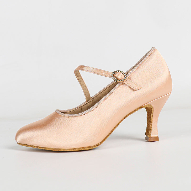 Women's Brown Satin Heels Pumps Ballroom Modern Shoes Dance Shoes