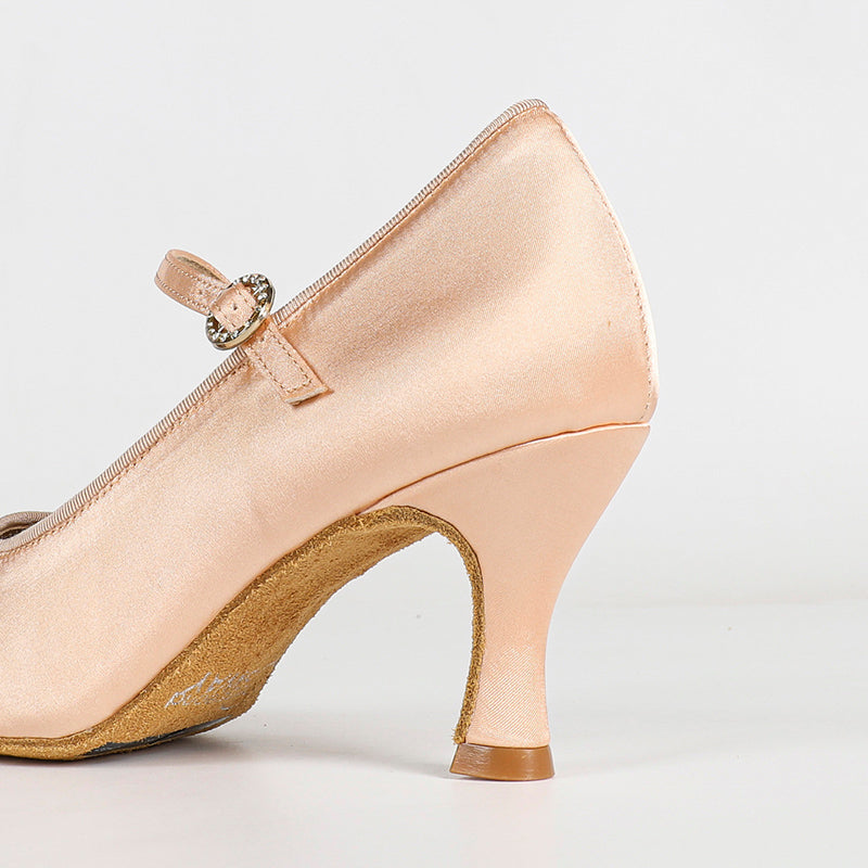 Women's Brown Satin Heels Pumps Ballroom Modern Shoes Dance Shoes
