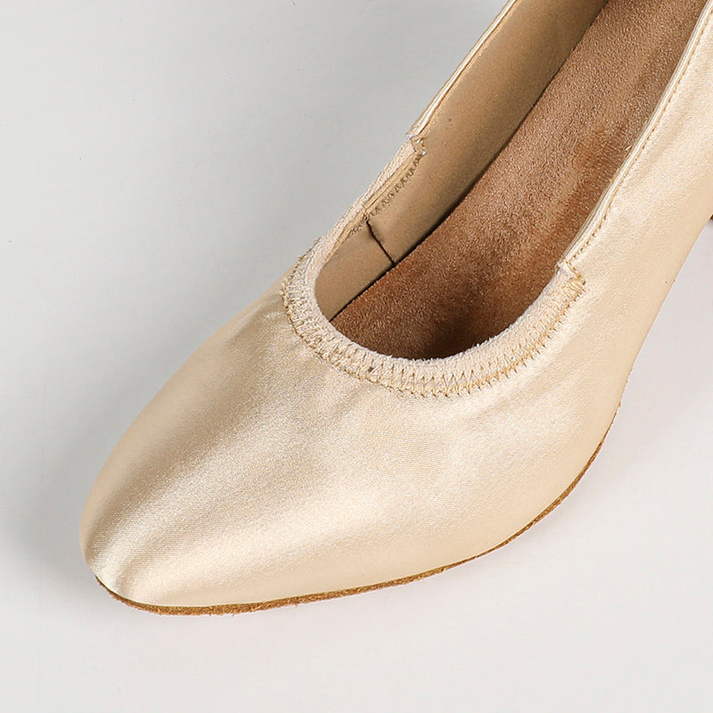Women's Apricot Satin Customized Heel Modern Ballroom Dance Shoes