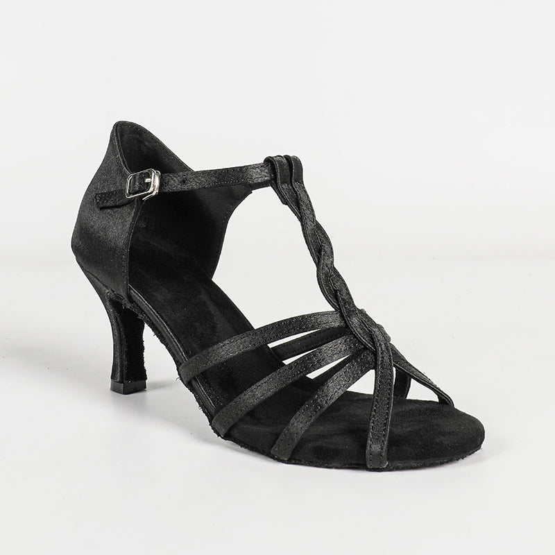 Women's Satin Customized Heel T-Strap Strappy Latin Dance Shoes Ballroom Dance Shoes