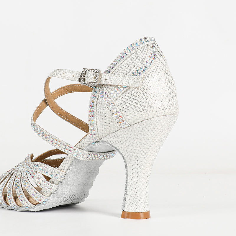 Women's Sparking Gliiter Customized Heel White Latin Bride Dance Shoes